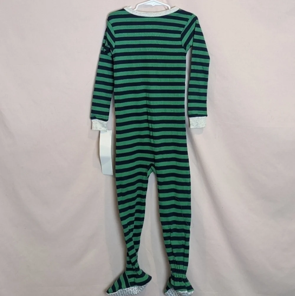 Carter's Green and Blue Striped Monster One Piece Footie Pajamas size 4T